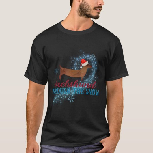 Dachshund Through The Snow Santa Dog Christmas T S T-shirt (Voorkant)