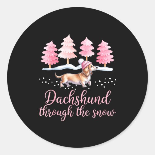 Dachshund Through The Snow Wiener Dog Christmas  Ronde Sticker (Voorkant)