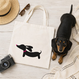 Dachshund Totentas Black + Roze Accenten Tote Bag