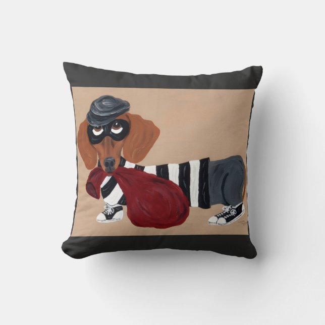 Dachshund Treat Thief Burglar Kussen (Voorkant)