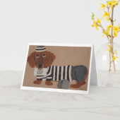 Dachshund Treat Thief Jailbird Kaart (Gele Bloem)