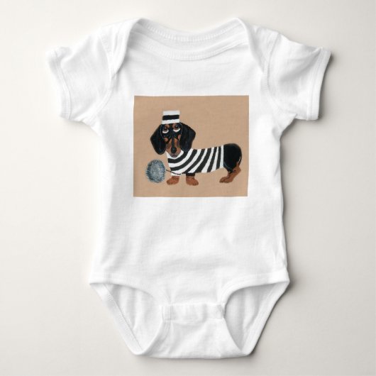 Dachshund Treat Thief Jailbird Romper (Voorkant)