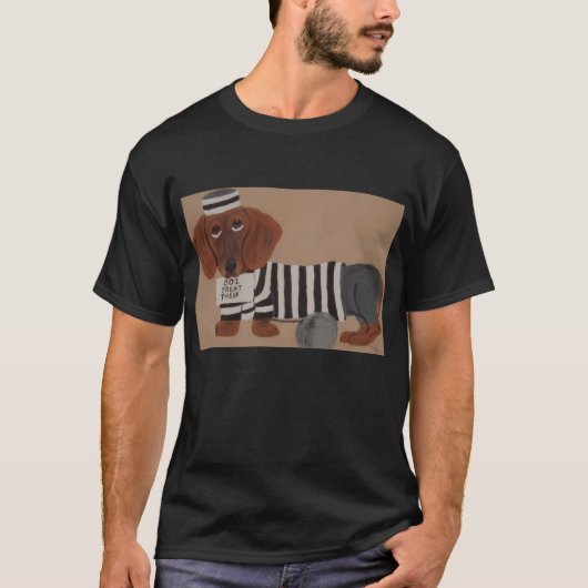  Dachshund Treat Thief Jailbird T-shirt (Voorkant)