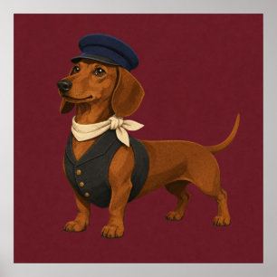Dachshund Treinconducteur met Sjaal en Uniform Poster