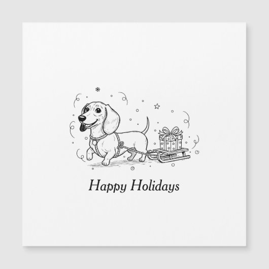 Dachshund trekt slee met kerstcadeaus (Voorkant)