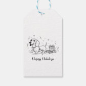 Dachshund trekt slee met kerstcadeaus cadeaulabel (Achterkant)