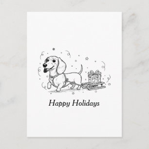 Dachshund trekt slee met kerstcadeaus feestdagenkaart