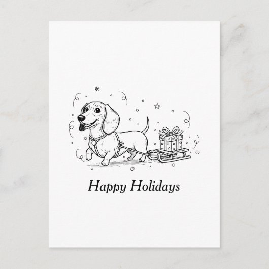 Dachshund trekt slee met kerstcadeaus feestdagenkaart (Voorkant)