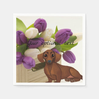 Dachshund Tulips Paper Napkin Servetten