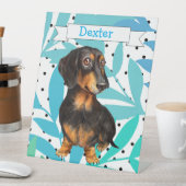Dachshund Turquoise Aqua Leaves Desk Sign Reclamebord Met Voetstuk (Insitu)
