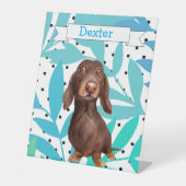 Dachshund Turquoise Aqua Leaves Desk Sign Reclamebord Met Voetstuk (Voorkant)