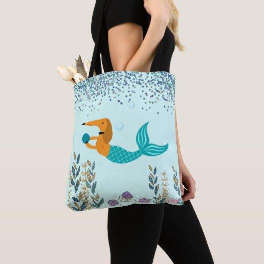 Dachshund Turquoise Mermaid Tail Canvas tas (Dichtbij)
