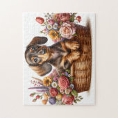 Dachshund tussen bloemen legpuzzel (Verticaal)