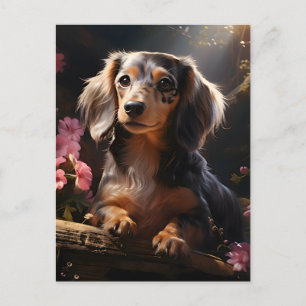 Dachshund tussen de bloemen briefkaart