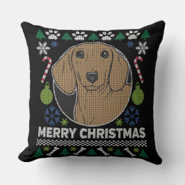 Dachshund Ugly KerstSweater Dog Design Kussen