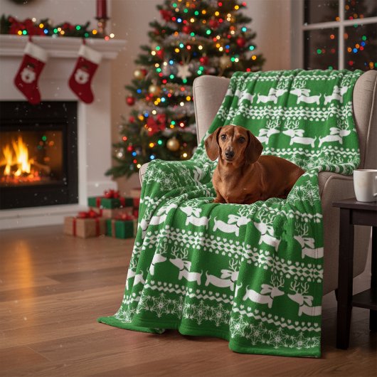 Dachshund Ugly Sweater Snowflakes Fleece Deken