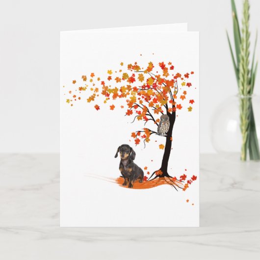Dachshund Uil En Herfst Boom Dachshund Liefhebber Kaart (Voorkant)
