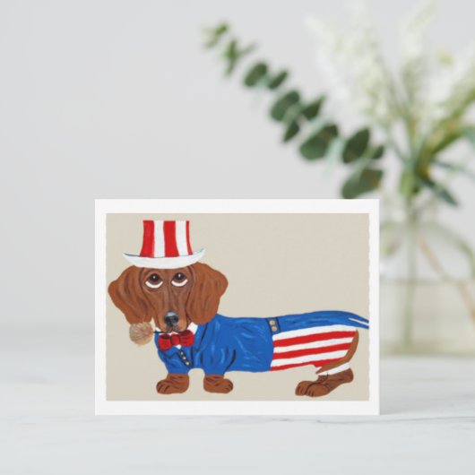 Dachshund Uncle Sam Invitation Briefkaart (Staand voorkant)