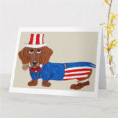 Dachshund Uncle Sam Invitation Kaart (Gele Bloem)