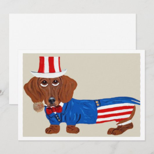 Dachshund Uncle Sam Invitation Kaart (Voorkant / Achterkant)