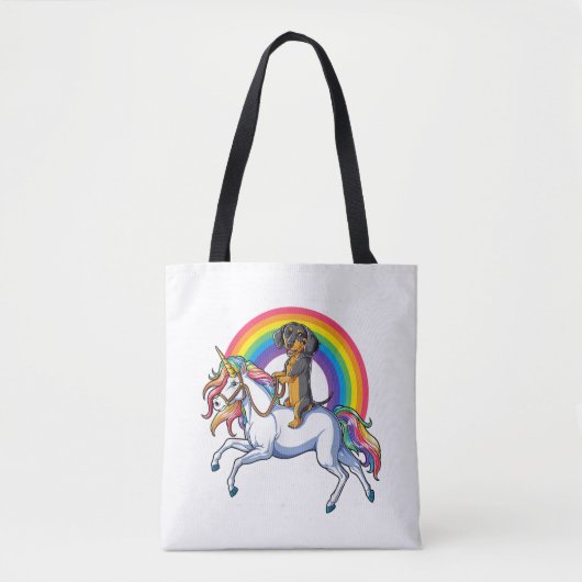 Dachshund Unicorn T shirt Girls Space Galaxy Rainb Tote Bag (Voorkant)
