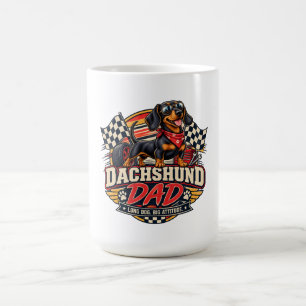 Dachshund Vader Racing Geruite Vlag Lange Hond Koffiemok