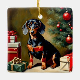 Dachshund vakantie illustratie keramisch ornament