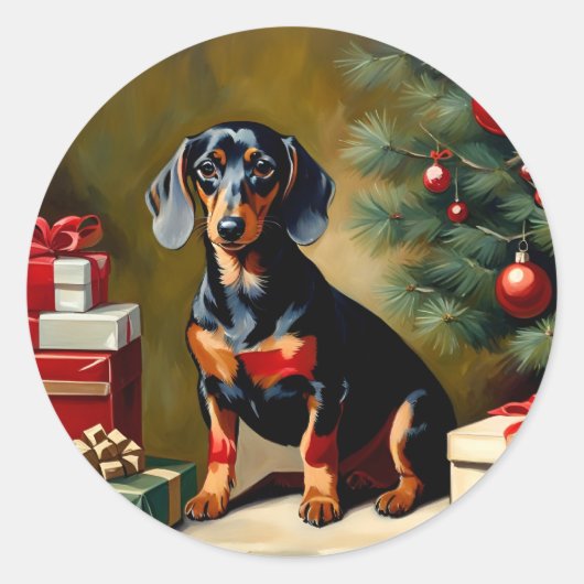 Dachshund vakantie illustratie ronde sticker (Voorkant)