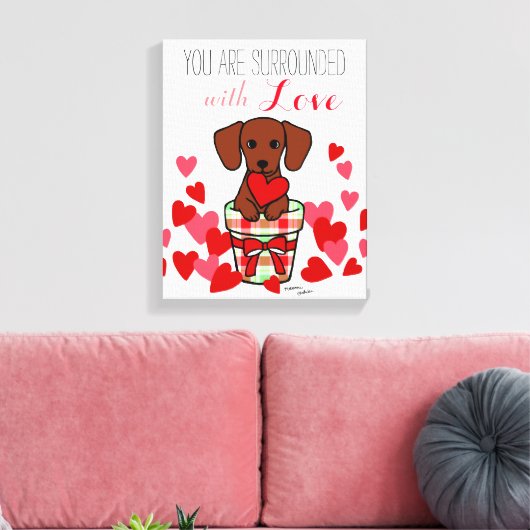 Dachshund Valentijn Cartoon Canvas Afdruk (Insitu (Woonkamer))
