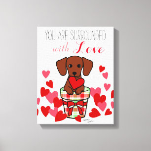 Dachshund Valentijn Cartoon Canvas Afdruk
