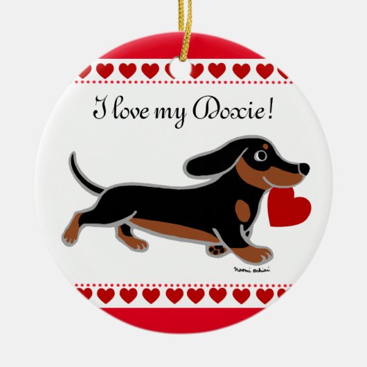 Dachshund Valentijn Cartoon Keramisch Ornament (Voorkant)