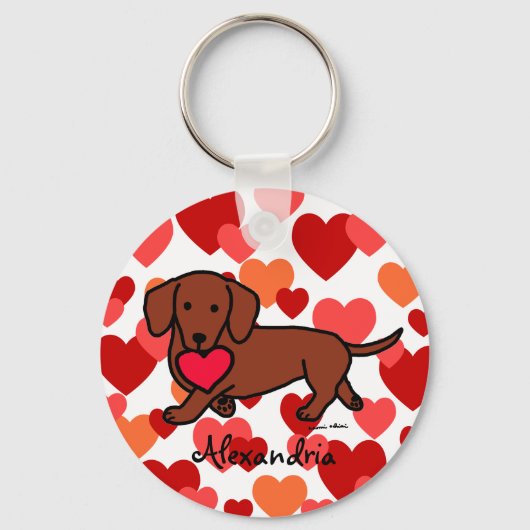 Dachshund Valentijn Cartoon Sleutelhanger (Voorkant)