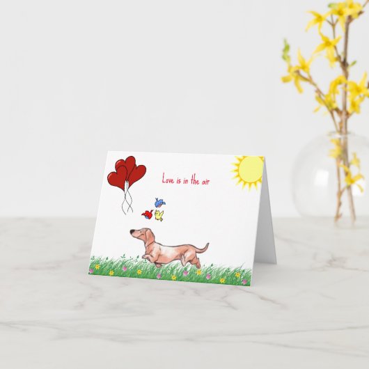 Dachshund Valentijn Kaart (Gele Bloem)