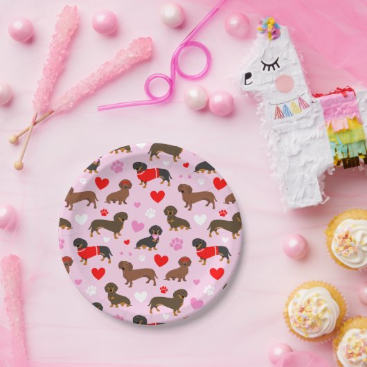 Dachshund-Valentijn Papieren Bordje (Feest)