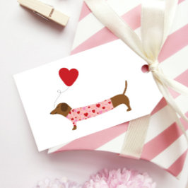 Dachshund Valentijn, Valentijnsdag Roze en Rood Cadeaulabel