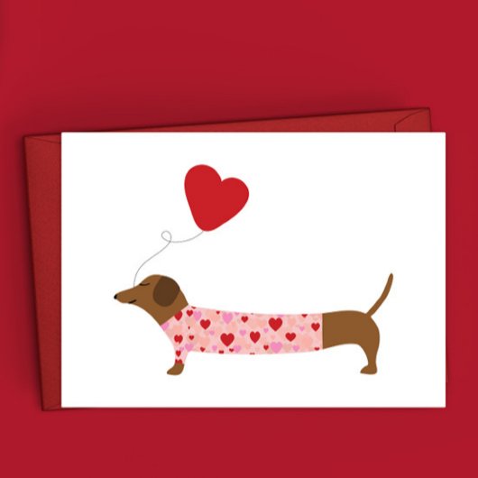 Dachshund Valentijn, Valentijnsdag roze en rood Notitiekaartje