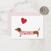 Dachshund Valentijn, Valentijnsdag roze en rood Notitiekaartje (Voorkant / Achterkant in situ)