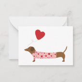 Dachshund Valentijn, Valentijnsdag roze en rood Notitiekaartje (Voorkant)