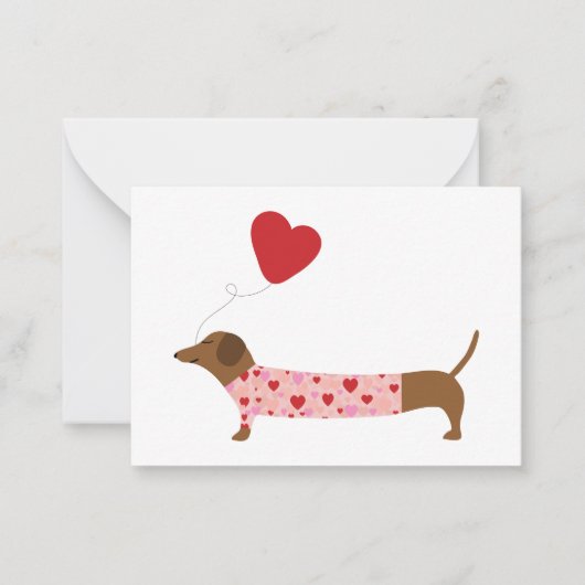 Dachshund Valentijn, Valentijnsdag roze en rood Notitiekaartje (Voorkant)