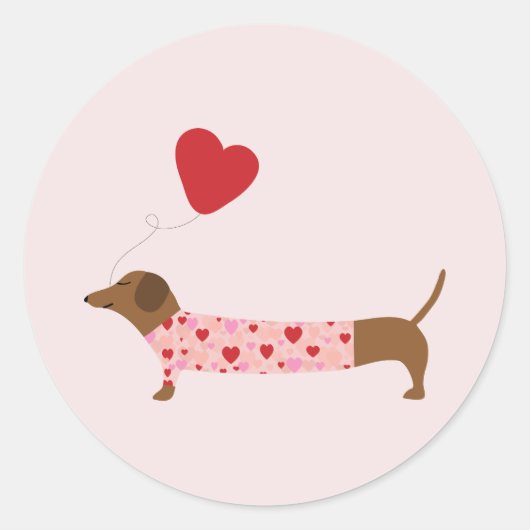 Dachshund Valentijn, Valentijnsdag roze en rood Ronde Sticker (Voorkant)
