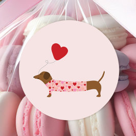 Dachshund Valentijn, Valentijnsdag roze en rood Ronde Sticker