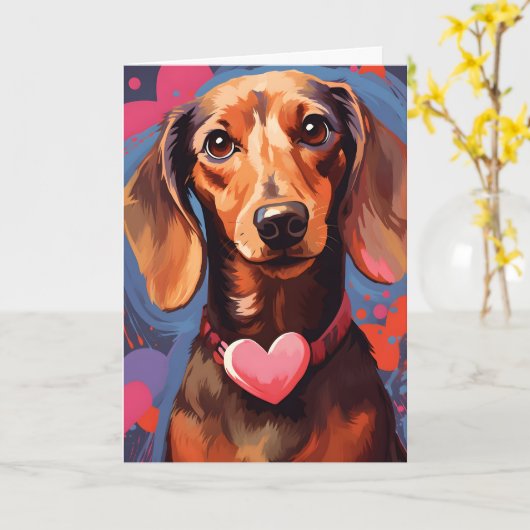 Dachshund-Valentijnsdag Kaart (Gele Bloem)
