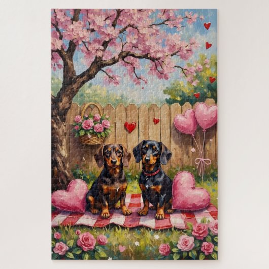 Dachshund Valentijnsdag Kunst Legpuzzel (Verticaal)