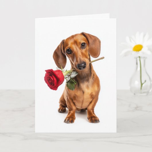Dachshund Valentijnsdag Puppy Liefde met een Roos Kaart (Kleine Plant)