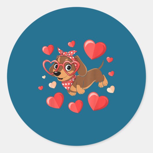 Dachshund Valentines Day Wiener Dog Lover Weenie H Ronde Sticker (Voorkant)
