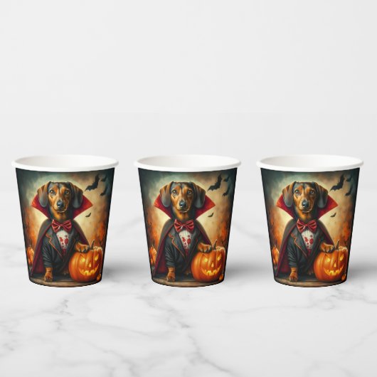 Dachshund Vampire Halloween Papieren Bekers (Multi)