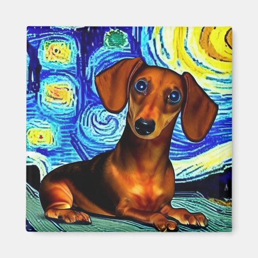 Dachshund Van Gogh Magnet (Voorkant)