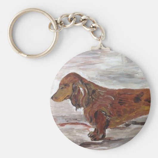 Dachshund-verfsleutelingsketen door Willowcatdesig Sleutelhanger (Voorkant)