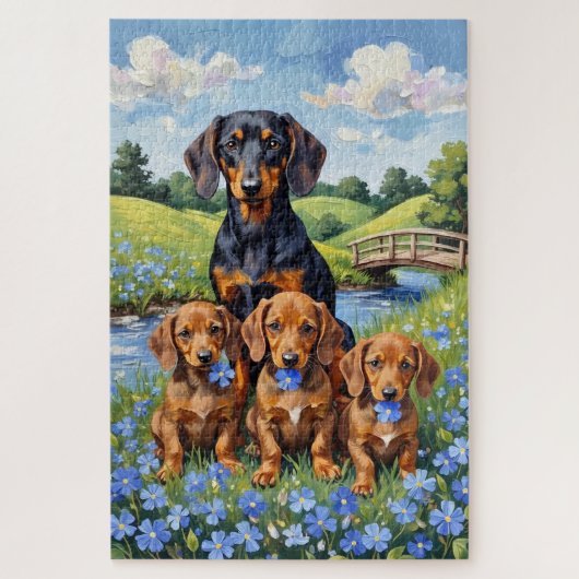 Dachshund Vergeet-mij-nietweidekunst Legpuzzel (Verticaal)