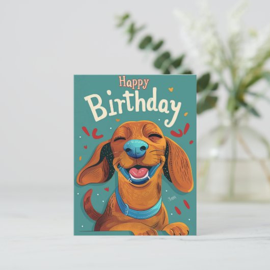 Dachshund Verjaardag  Briefkaart (Staand voorkant)